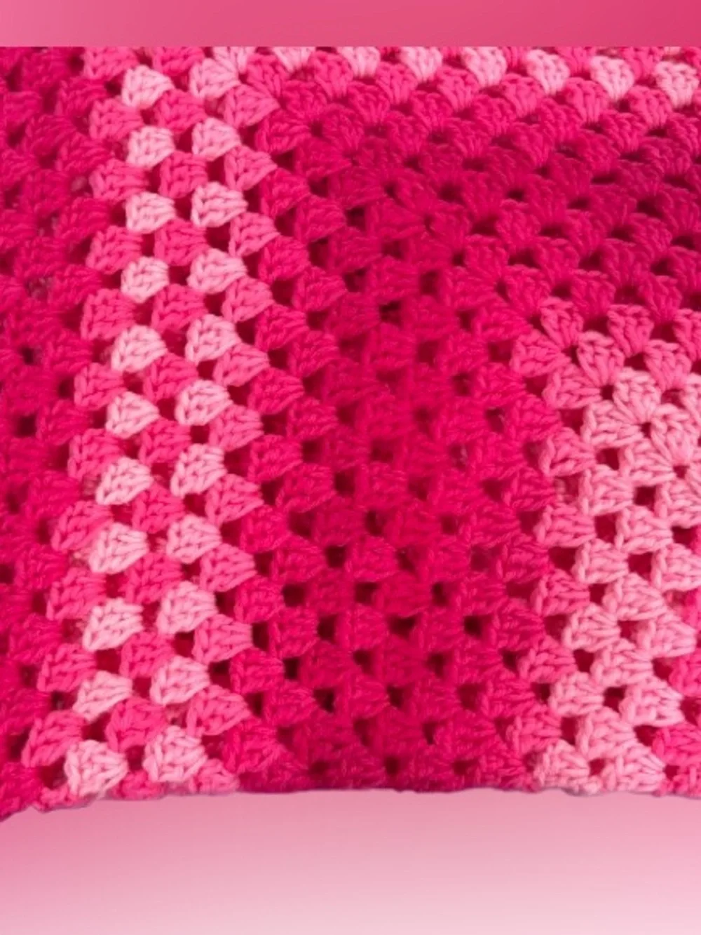 Handmade Pink Granny Square Crochet Blanket 41x41 Acrylic Throw